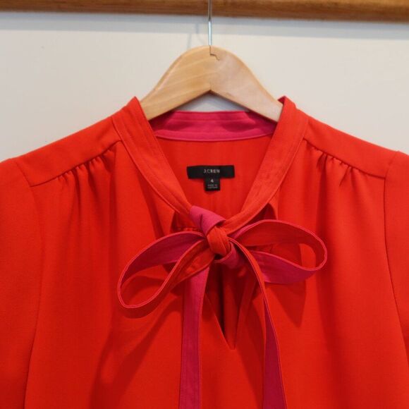 J.Crew Red Bow Neck Dress 4 holiday formal event party chic classic aline knee - Picture 5 of 12